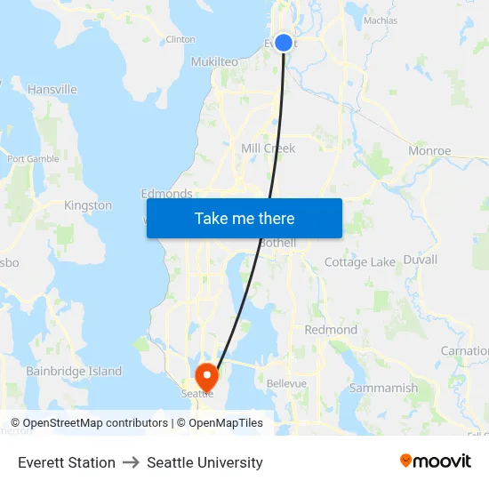 Everett Station to Seattle University map