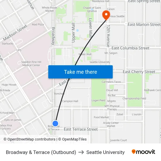 Broadway & Terrace  (Outbound) to Seattle University map