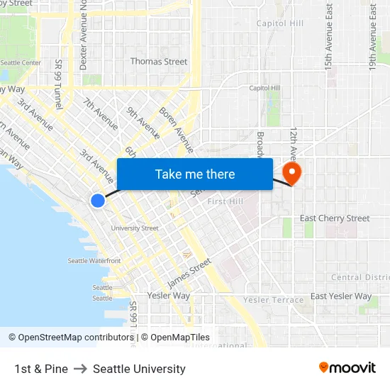 1st & Pine to Seattle University map