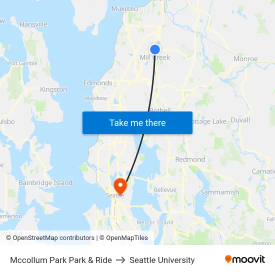 Mccollum Park Park & Ride to Seattle University map