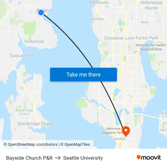 Bayside Church P&R to Seattle University map