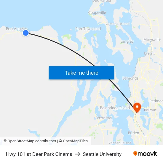 Hwy 101 at Deer Park Cinema to Seattle University map