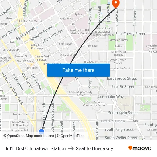 Int'L Dist/Chinatown Station to Seattle University map