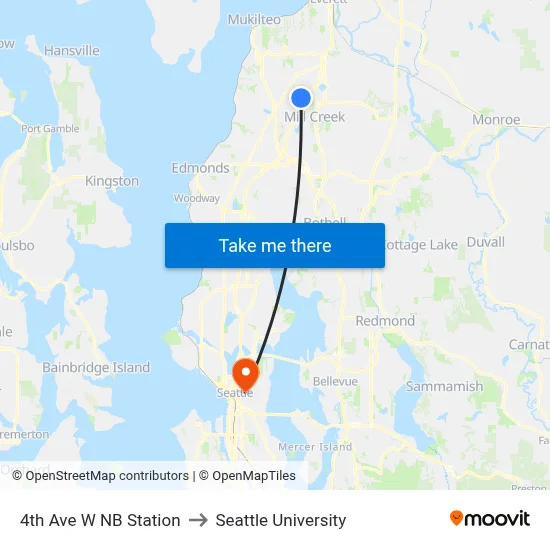 4th Ave W NB Station to Seattle University map