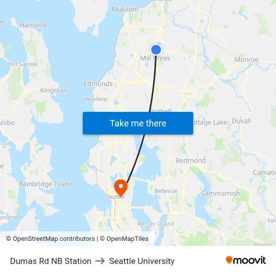 Dumas Rd NB Station to Seattle University map