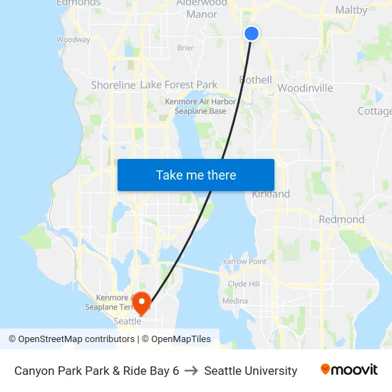 Canyon Park Park & Ride Bay 6 to Seattle University map