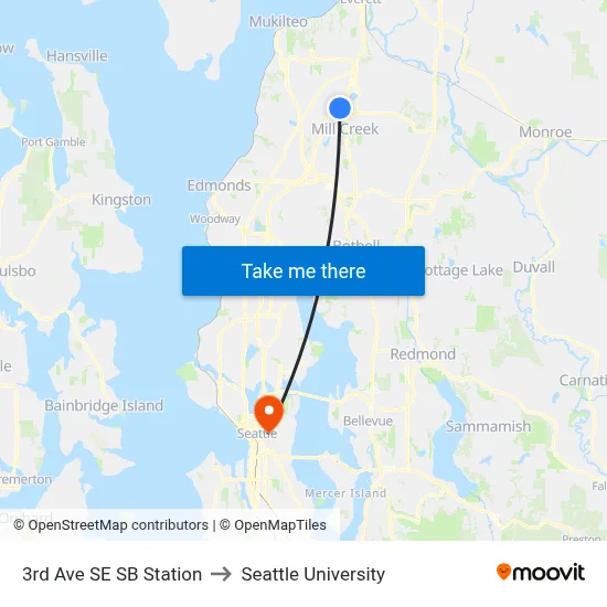 3rd Ave SE SB Station to Seattle University map