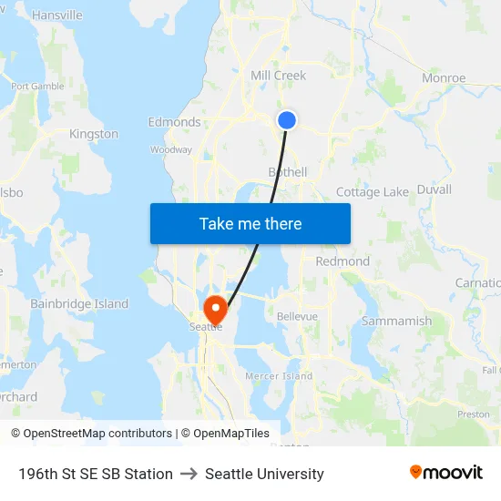 196th St SE SB Station to Seattle University map