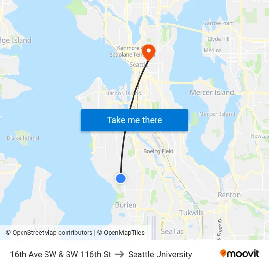 16th Ave SW & SW 116th St to Seattle University map