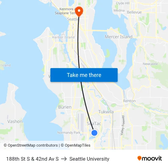188th St S & 42nd Av S to Seattle University map