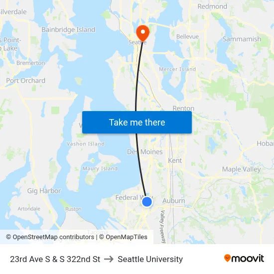 23rd Ave S & S 322nd St to Seattle University map