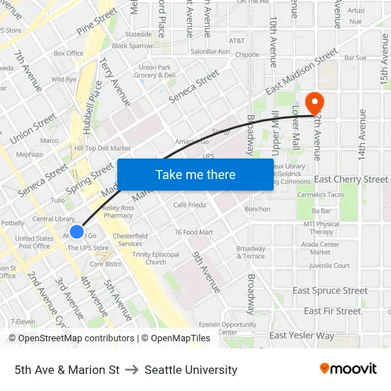 5th Ave & Marion St to Seattle University map