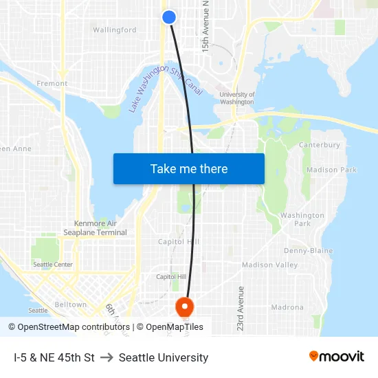 I-5 & NE 45th St to Seattle University map