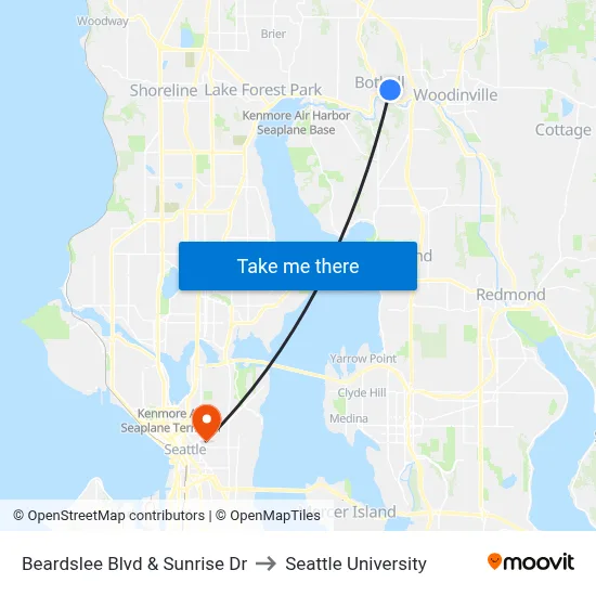 Beardslee Blvd & Sunrise Dr to Seattle University map