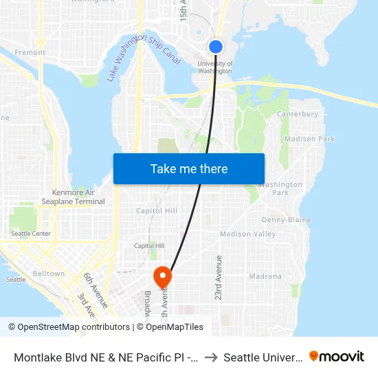 Montlake Blvd NE & NE Pacific Pl - Bay 3 to Seattle University map