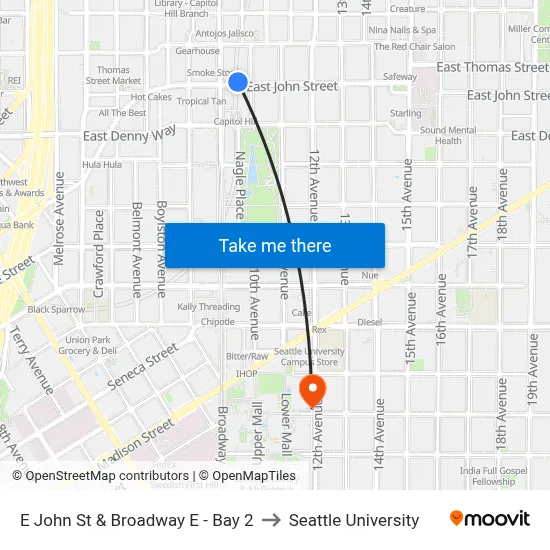 E John St & Broadway E - Bay 2 to Seattle University map