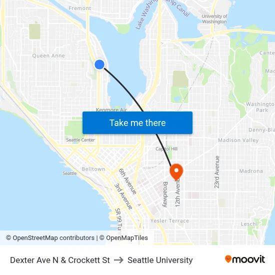 Dexter Ave N & Crockett St to Seattle University map