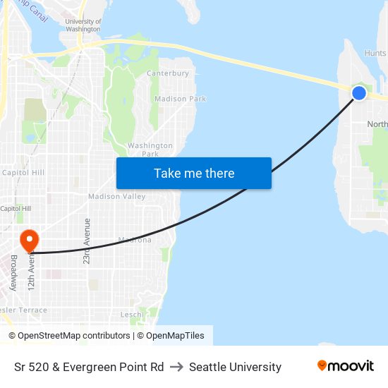 Sr 520 & Evergreen Point Rd to Seattle University map