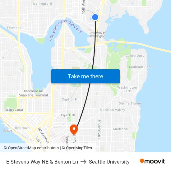 E Stevens Way NE & Benton Ln to Seattle University map