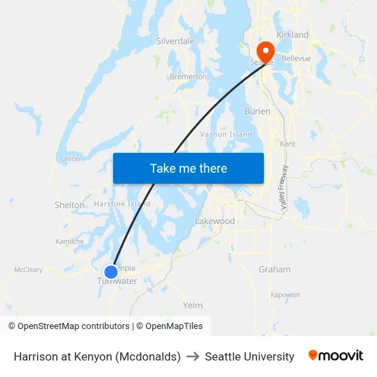 Harrison at Kenyon (Mcdonalds) to Seattle University map