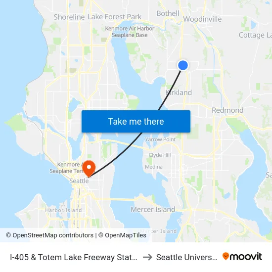 I-405 & Totem Lake Freeway Station to Seattle University map