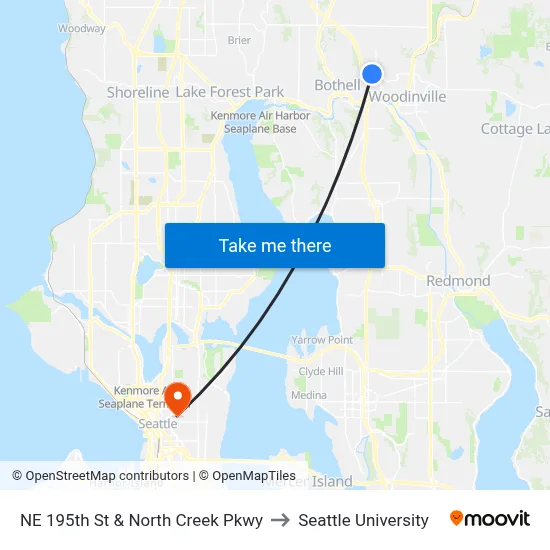 NE 195th St & North Creek Pkwy to Seattle University map