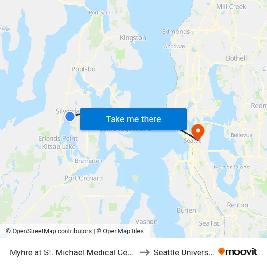Myhre at St. Michael Medical Center to Seattle University map