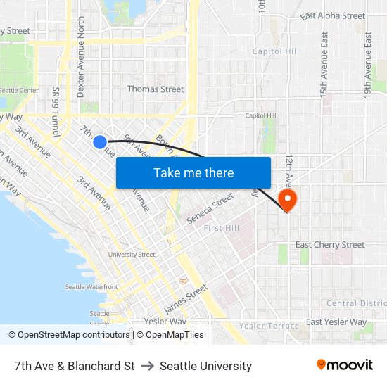 7th Ave & Blanchard St to Seattle University map