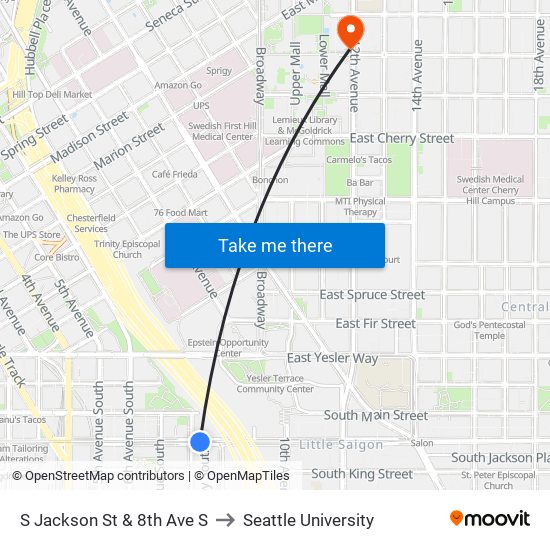 S Jackson St & 8th Ave S to Seattle University map