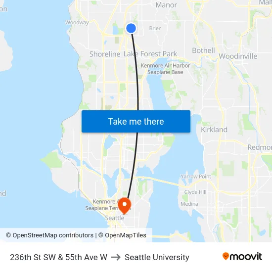 236th St SW & 55th Ave W to Seattle University map