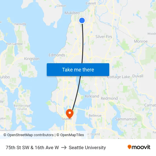 75th St SW & 16th Ave W to Seattle University map
