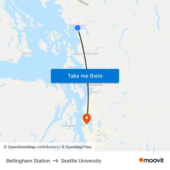 Bellingham Station to Seattle University map