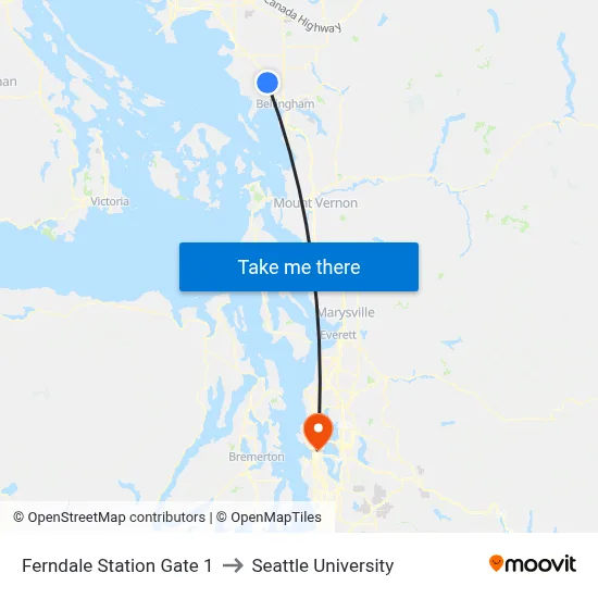 Ferndale Station Gate 1 to Seattle University map