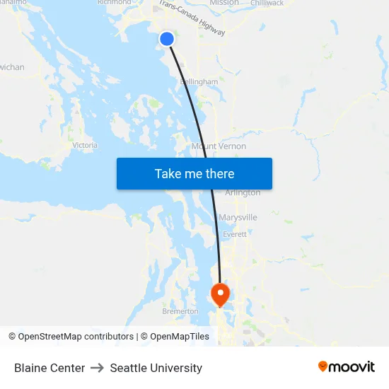 Blaine Center to Seattle University map