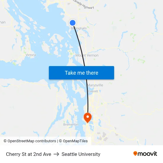 Cherry St at 2nd Ave to Seattle University map