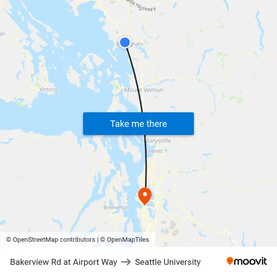 Bakerview Rd at Airport Way to Seattle University map