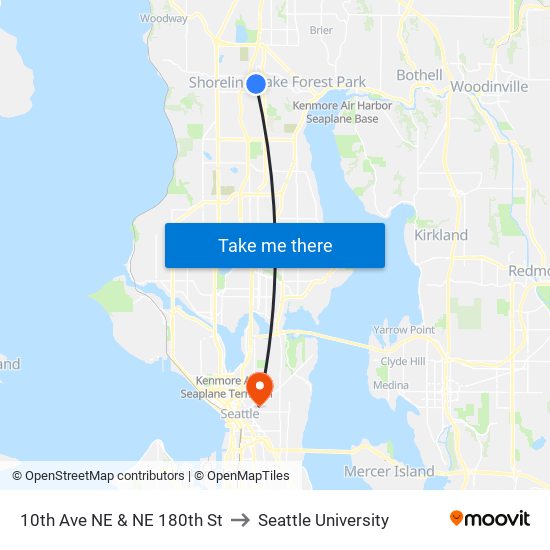 10th Ave NE & NE 180th St to Seattle University map