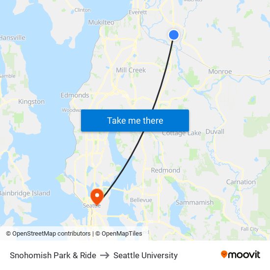 Snohomish Park & Ride to Seattle University map