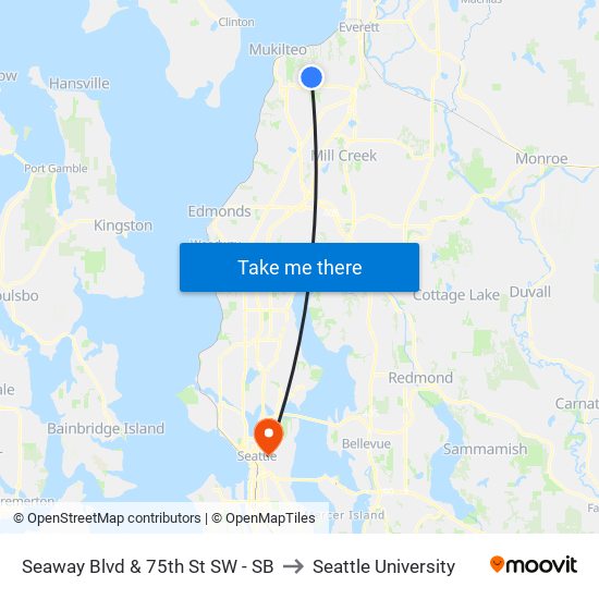 Seaway Blvd & 75th St SW - SB to Seattle University map