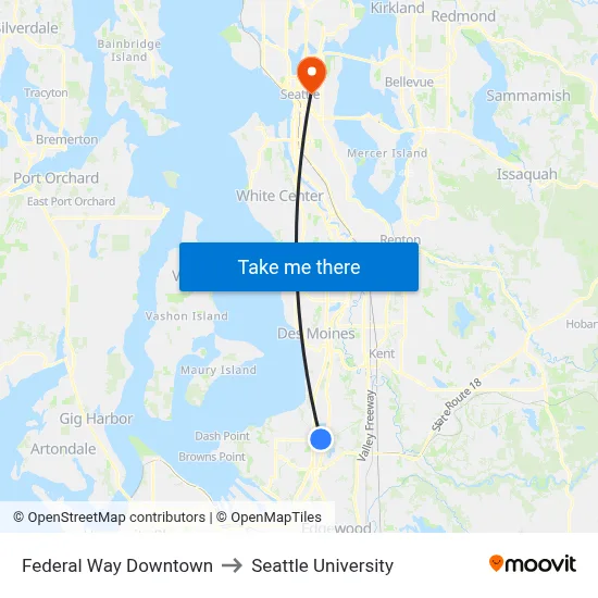 Federal Way Downtown to Seattle University map