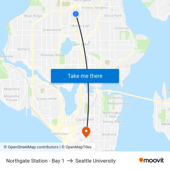 Northgate Station - Bay 1 to Seattle University map