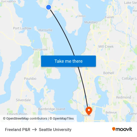 Freeland P&R to Seattle University map