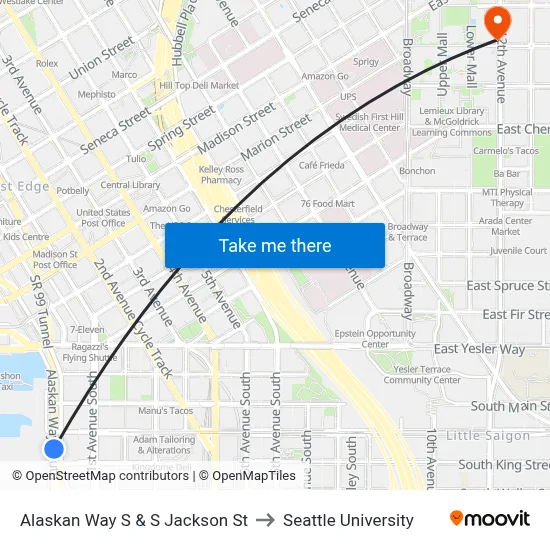 Alaskan Way S & S Jackson St to Seattle University map