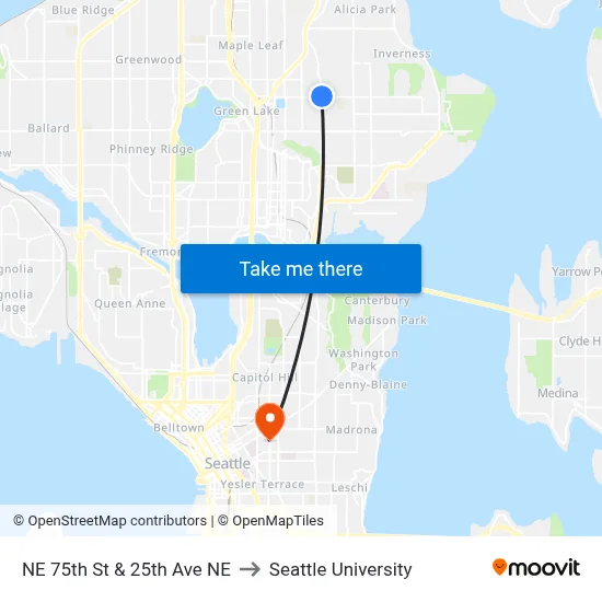 NE 75th St & 25th Ave NE to Seattle University map