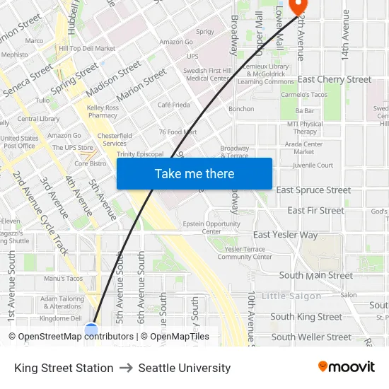 King Street Station to Seattle University map