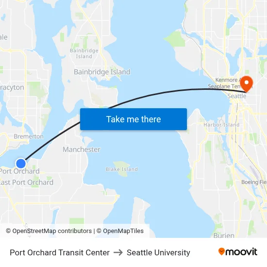 Port Orchard Transit Center to Seattle University map