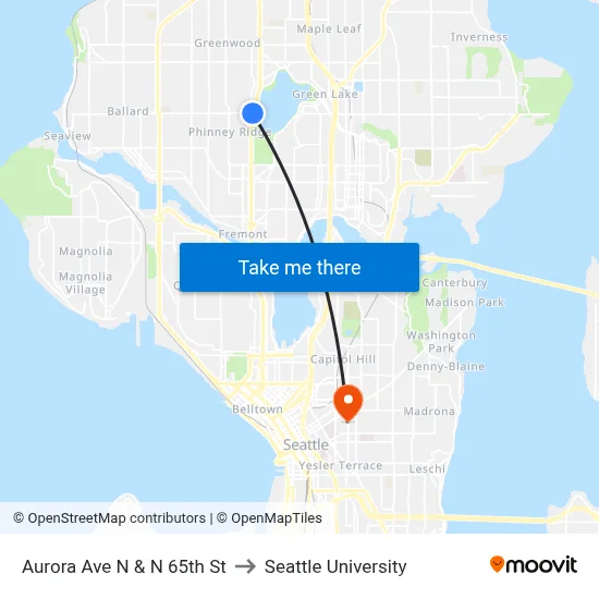 Aurora Ave N & N 65th St to Seattle University map