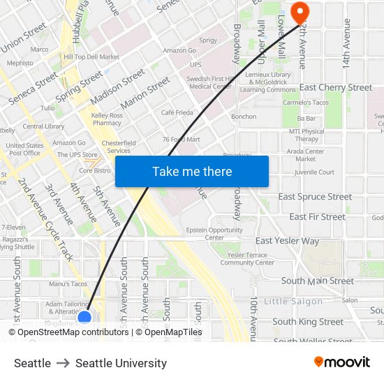 Seattle to Seattle University map