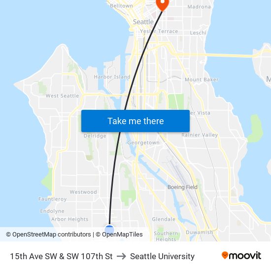 15th Ave SW & SW 107th St to Seattle University map