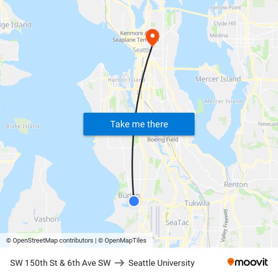 SW 150th St & 6th Ave SW to Seattle University map